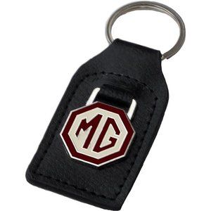 MG (MGB) Brown/Creme Leather and Enamel Key Ring Key Fob